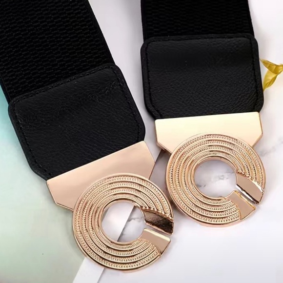 Elastic Leather Gold Buckle Fashion Belt - Picture 3 of 6